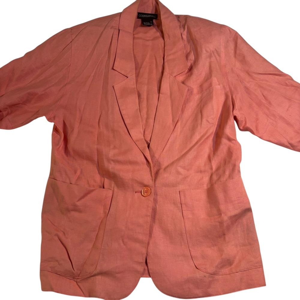 Counterparts Linen Blazer Coral Pink Button Front Career Jacket Size 8*‎